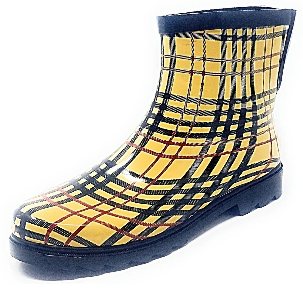 Women's Rain Boots, #3163, Checkers Rubber Ankle Rainboots, Size 6